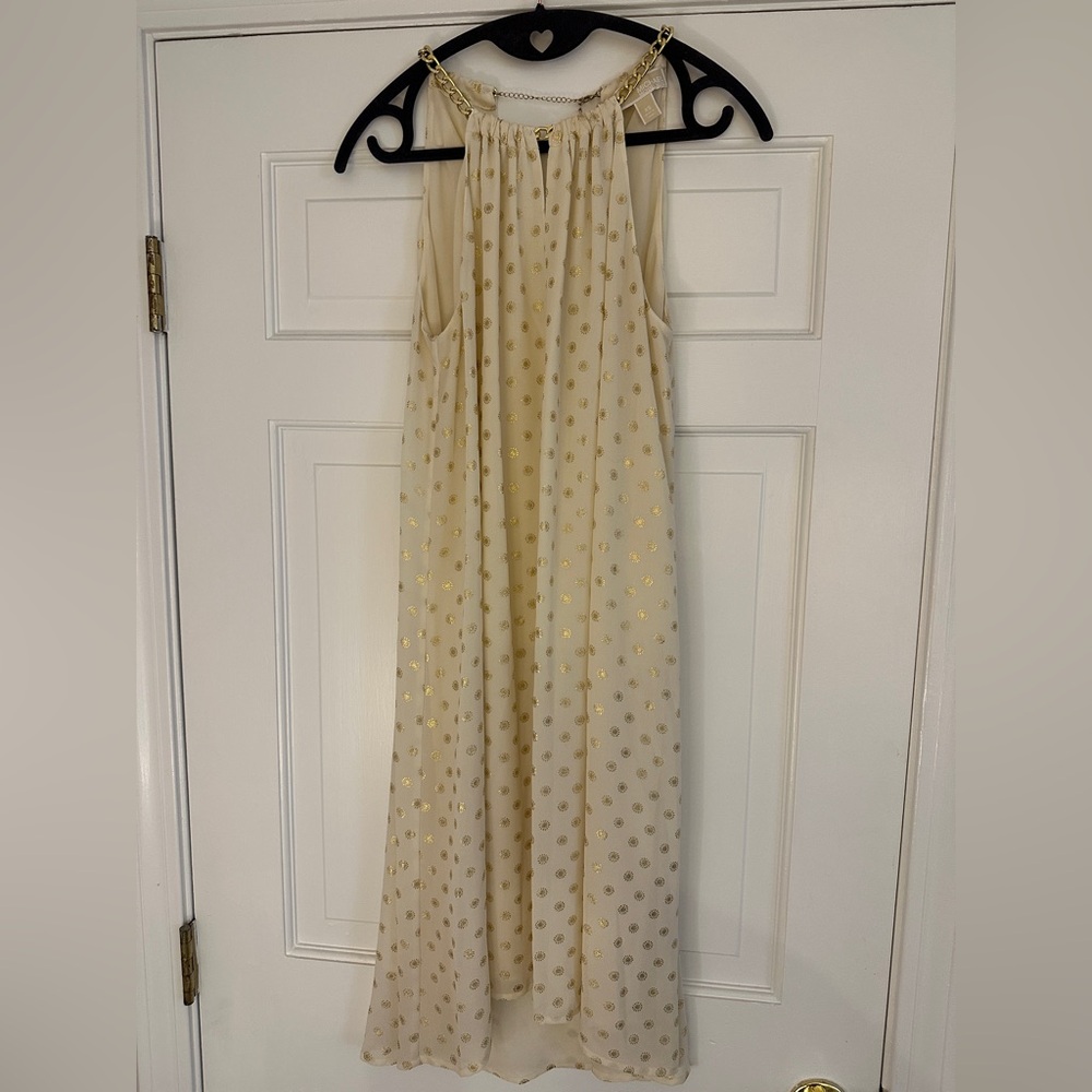Michael Kors Cream Midi Dress with Gold Details